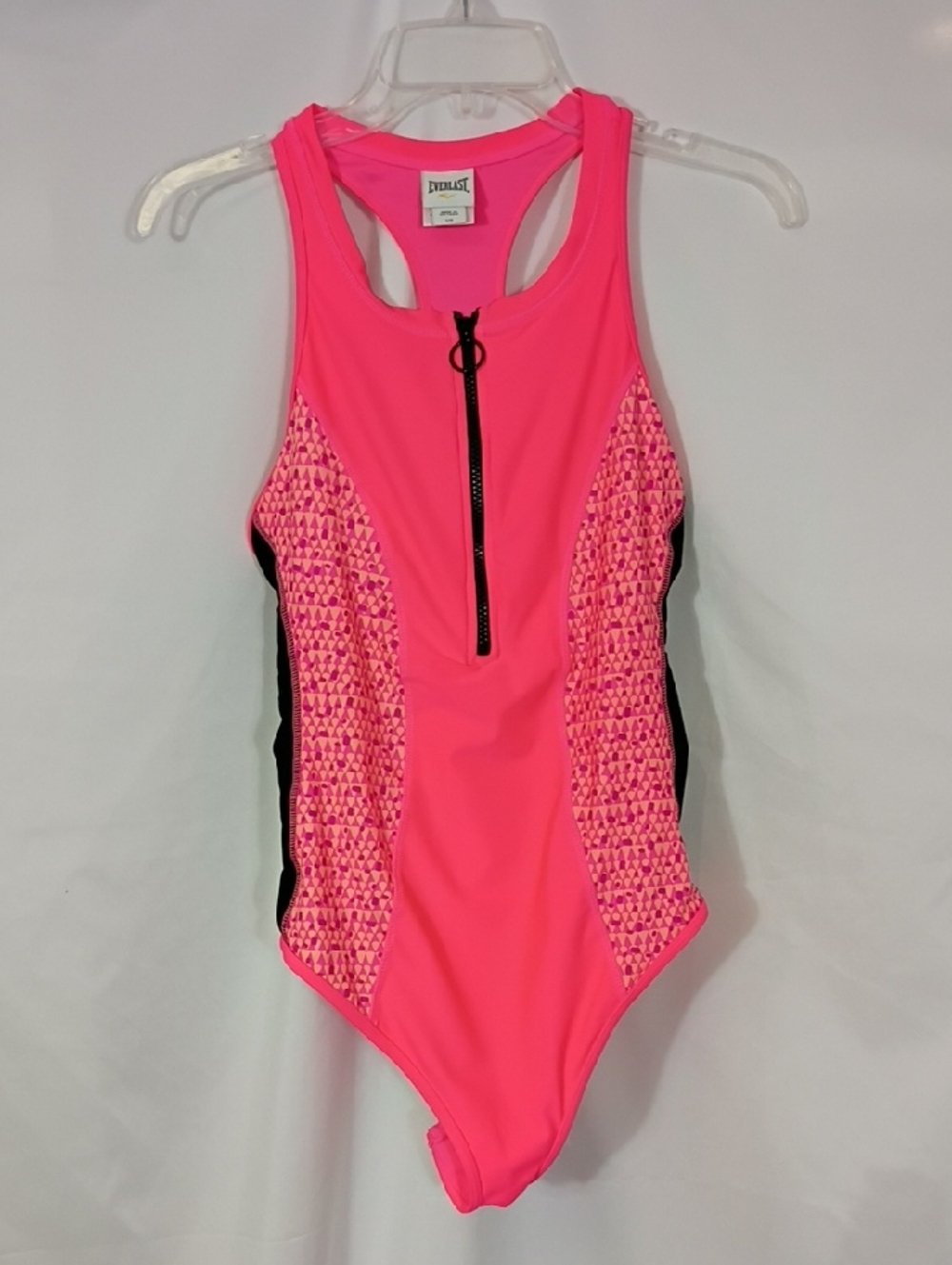 EUC WOMENS EVERLAST ZIP FRONT Pink And Black ONE PIECE SWIMSUIT Sz Large Summer